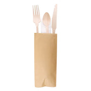 Wooden Spoon, Fork and Knife with Napkin individually packaged (100 Units)