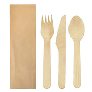 Wooden Spoon, Fork and Knife individually packaged (100 Units)